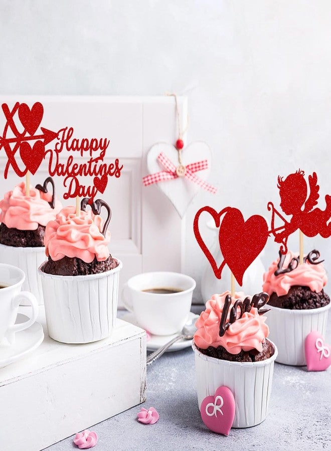 Incrizma 12 PCS Happy Valentine's Day Cupcake Toppers with Glitter Heart XOXO Cupid Cupcake Picks Valentine's Day Theme Wedding Bridal Shower Birthday Party Cake Decorations Supplies Red (XOXO Cupid) - Image 5